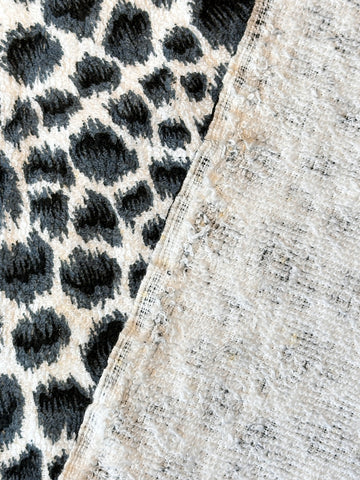 Vintage Fabric 80s? Cotton Terry Towelling Black Grey Leopard Print 128cm Wide