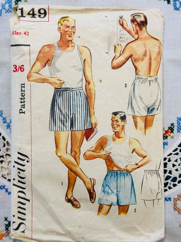 MEN’S SHORTS: Vintage Sewing Pattern Simplicity 1952 Size 42 Incomplete *4149