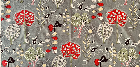 LAST PIECE Vintage Fabric Rare 1950s Thick Nubby Cotton Barkcloth w/ Rockabilly People in Landscape 116cm x 60cm