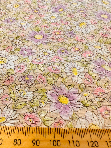 Vintage Fabric 1980s Light Weight Cotton Cottagecore Pastel Floral 85cm Wide