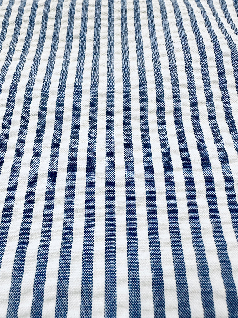 Vintage Fabric Modern? Vintage? Classic Chambray Blue White Cotton Blend Seersucker 112cm Wide