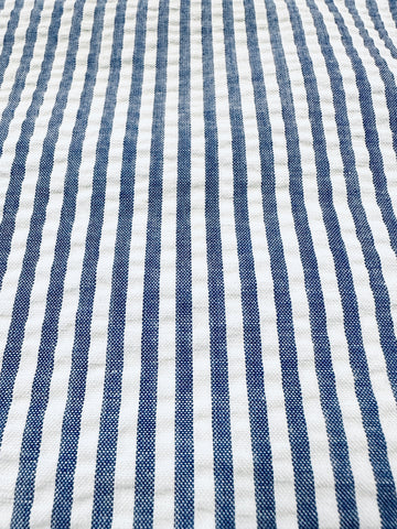 Vintage Fabric Modern? Vintage? Classic Chambray Blue White Cotton Blend Seersucker 112cm Wide
