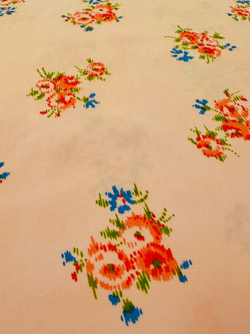 Rare 1930s Silky Natural Rayon Pale Pink w/ Small Flowers 72cm x 215cm