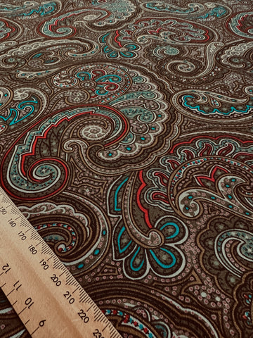Vintage Fabric 1980s Dramatic Brown Paisley 104cm Wide