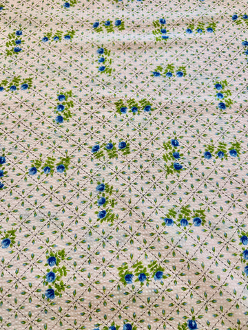 Vintage Fabric 1960s Hippie Meadow Flowers on Cream Cotton Plisse 88cm Wide