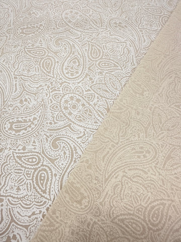 Modern Fabric Quilt Cotton Intricate White Paisley on Taupe 112cm Wide