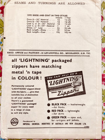 DRESS & COAT IN TWO STYLES: Weigel's Sewing Pattern 1950s Infants Complete FF *1895