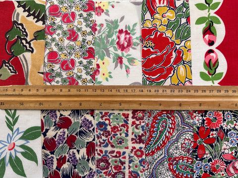 6cm x 12cm Fabric Pack - 10 Pieces - Mid-Century Cottons - Reds Greens