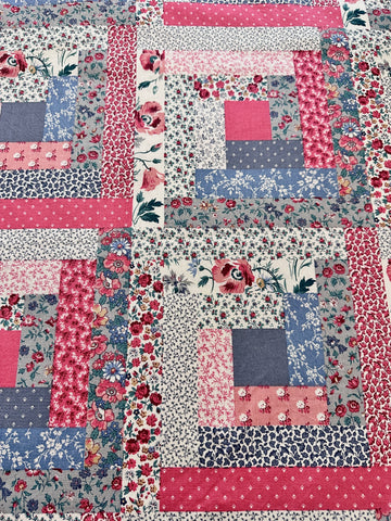 Vintage Fabric Quilting Cotton 1980s Faux Log Cabin Patchwork Cranston VIP 112cm Wide