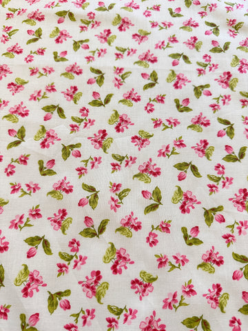 Vintage? Modern? Fabric Bright Pink & Green Floral on White Cotton 112cm Wide