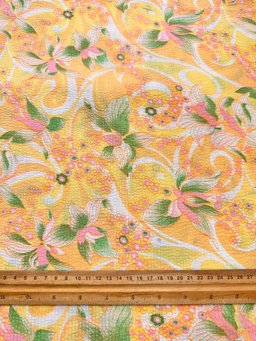 Vintage Fabric 1960s 70s Pacifica Psychedelic Yellow Tropical Cotton Plisse 88cm Wide