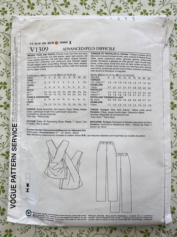 TUNIC & PANTS: Vogue Designer Original Sewing Pattern Issey Miyake 2012 Size 14-22 Complete Uncut *V1309