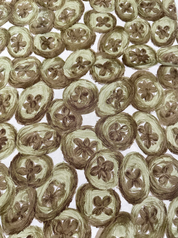 Vintage Fabric 1960s Olive Green Abstract Flowers Acetate Beautiful Feel 88cm Wide