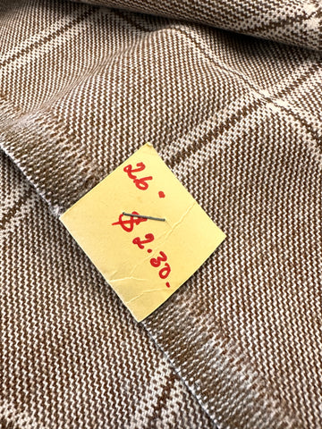 FAT QUARTER Vintage Fabric Wool Blend? 1960s Windowpane Check Plaid Browns 70cm Wide