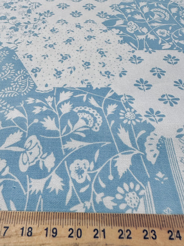 FAT QUARTER Vintage Fabric 1980s Faux Hexie Quilt Blues & White Laura Ashley Style 44cm x 50cm