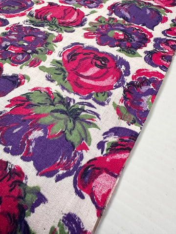 Vintage Fabric Spectacular 1950s Crispy Cotton w/ Bright Flowers 88cm
