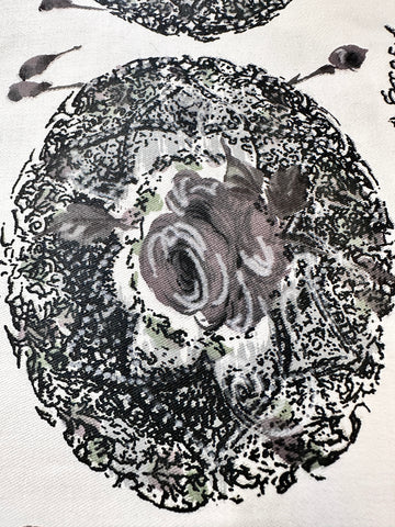 Vintage Fabric 1960s Dramatic Black Roses & Column Polished Cotton 88cm Wide