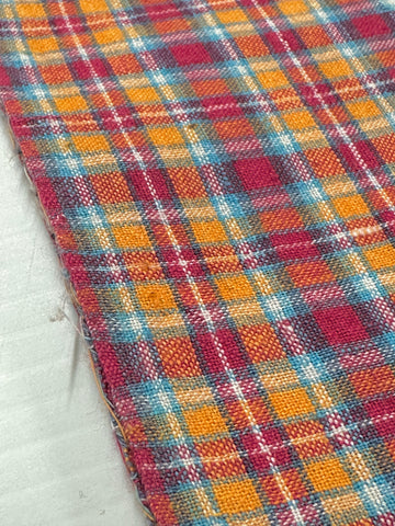 Vintage Fabric 70s 80s Bright Woven Plaid Cotton 104cm Wide