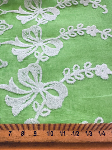 PANEL Vintage Fabric 1960s Rare Border Print Flocked Flowers & Geometric Pattern 62cm x 96cm