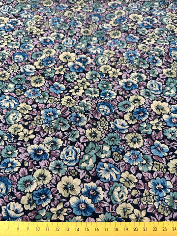 Vintage Fabric 1980s Muted Floral on Navy Soft Cotton Blend 112cm Wide