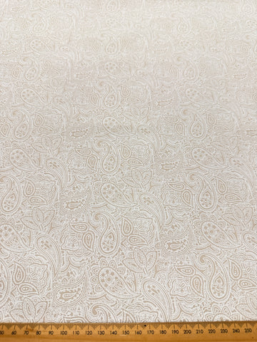 Modern Fabric Quilt Cotton Intricate White Paisley on Taupe 112cm Wide
