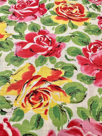 FAT QUARTER: Vintage Fabric 1950s Magnificent Bright Roses on Crispy Cotton 44cm x 50cm