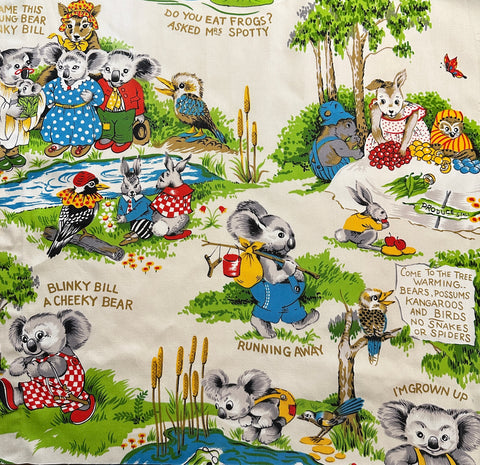 REMNANT Vintage Fabric Soft Furnishing Cotton Blinky Bill 1980s Pin Hole 49cm x 49cm