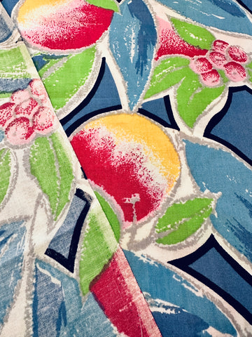 Vintage Fabric 1980s Refreshing Large Scale Fruit Leaves 112cm Wide