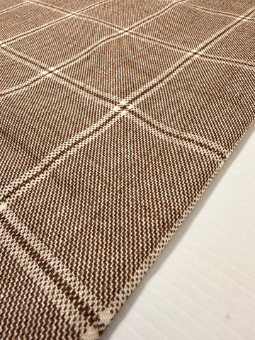 FAT QUARTER Vintage Fabric Wool Blend? 1960s Windowpane Check Plaid Browns 70cm Wide