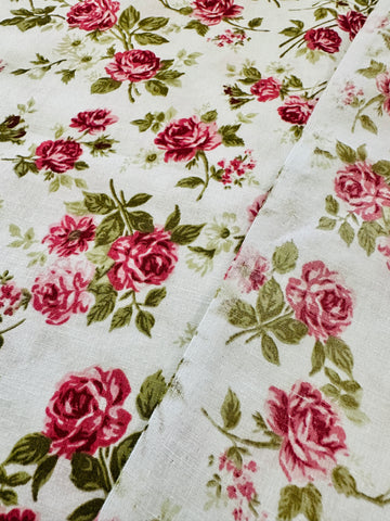 LAST PIECE Modern Fabric Quilt Cotton Pink Flowers on Pale Blue 108cm x 50cm