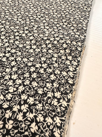 Vintage Fabric 1970s? 80s? Light Weight Cotton w/ Tiny White Leaves on Black 112cm Wide