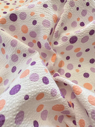Vintage Fabric 1960s? Peach & Lavender Mod Spots Cotton Plisse Seersucker 88cm Wide