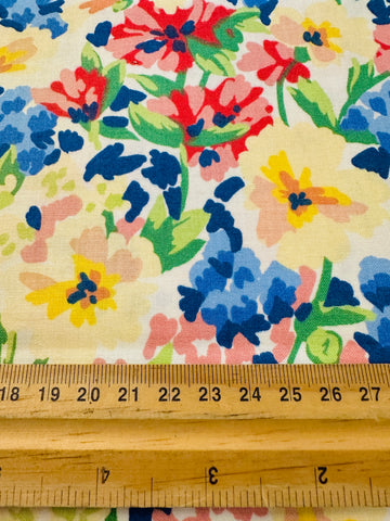 Vintage Fabric 1980s Bloomcraft Drapery Cotton Magnificent Bright Floral 124cm Wide