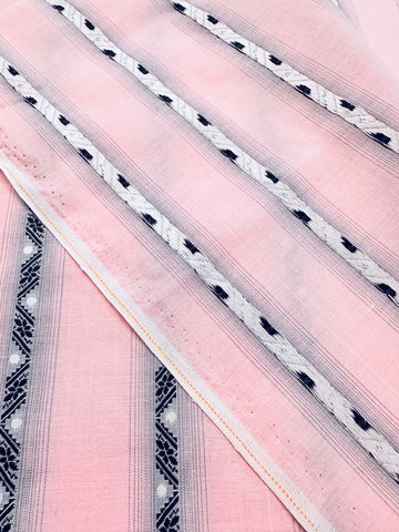 Vintage Fabric 1960s 70s Light Weight Pale Pink Cotton w/ Embroidered Stripe Spot 88cm Wide