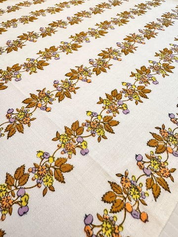 Vintage Fabric 1970s Boho Hippie Small Flowers Fruit on White Cotton 88cm Wide