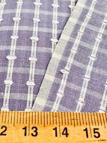 Vintage Fabric 50s 60s Light Weight Periwinkle Cotton w/ Woven Stripe 88cm Wide