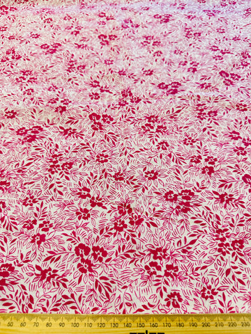 Vintage Fabric 1960s Bright Raspberry Pink Floral on White Cotton 86cm Wide