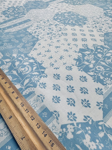 FAT QUARTER Vintage Fabric 1980s Faux Hexie Quilt Blues & White Laura Ashley Style 44cm x 50cm