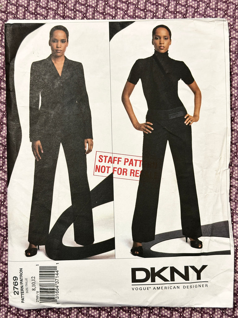 JACKET & PANTS: Vogue American Designer Sewing Pattern DKNY Donna Karan 2002 Size 8-10-12 Complete Uncut *2769