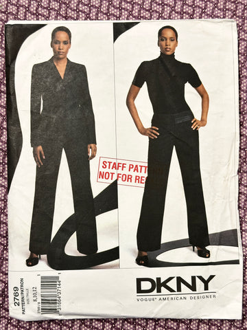 JACKET & PANTS: Vogue American Designer Sewing Pattern DKNY Donna Karan 2002 Size 8-10-12 Complete Uncut *2769