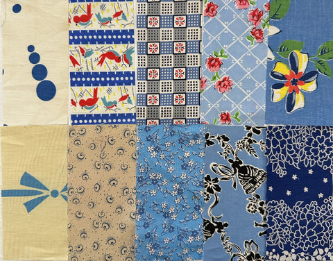 6cm x 12cm Fabric Pack - 10 Pieces - Mid-Century Cottons - Blues