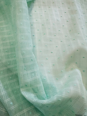 Vintage Fabric 1960s Tootal Robia Fancy Weave Dotted Swiss Cotton Pale Mint 88cm Wide
