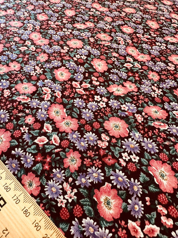 LAST PIECE Vintage Fabric Quilt Cotton 80s? Bright Floral on a Dark Base 112cm x 50cm