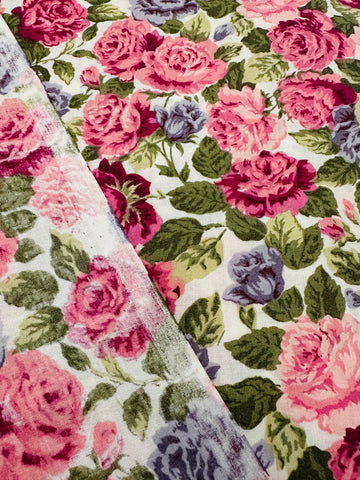 LAST PIECE Modern Fabric Quilt Cotton Flowers on White 108cm x 50cm