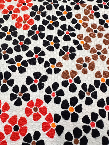 LAST PIECE Vintage Fabric Waffle Weave Cotton 60s Pure Mod Daisies 88cm x 50cm