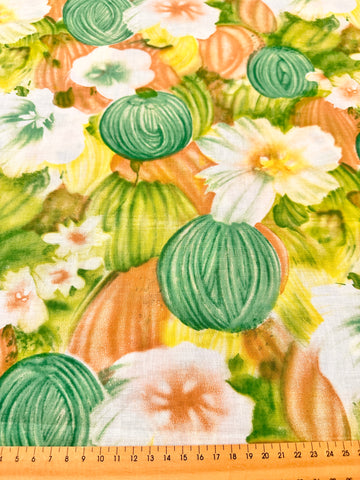 LAST PIECE Vintage Fabric 1960s Rich Amazing Balls? Fruit? & Flowers Cotton 88cm x 50cm