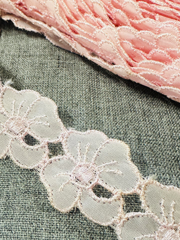 Vintage Pale Pink Lace Trim Mid-Century Made in Austria 2.5cm Wide