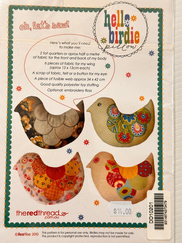 HELLO BIRDIE PILLOW: The Red Thread Sewing Pattern 2010 Complete Lisa Tilse