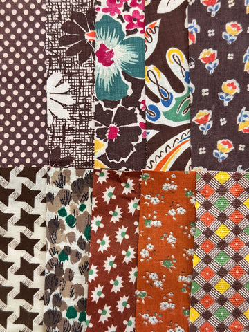 6cm x 12cm Fabric Pack - 10 Pieces - Mid-Century Cottons  - Browns