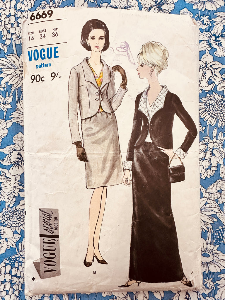 SUIT, OVERBLOUSE & HANDBAG: Vogue Special Design Sewing Pattern 1960s Size 14 Complete *6669